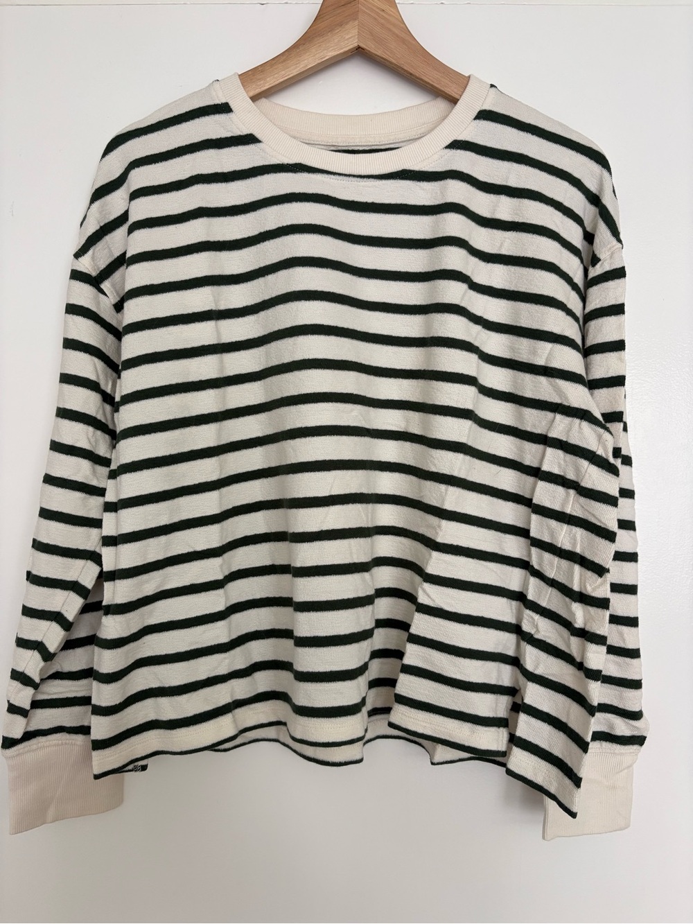 Striped Long Sleeve Tee in Cream and Dark Green